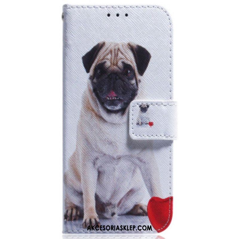 Etui Folio do Honor Magic 5 Lite z Łańcuch Mops Ze Smyczą