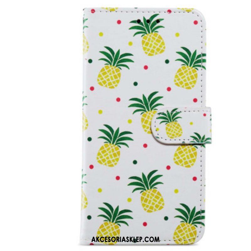 Etui Folio do Moto G73 5G z Łańcuch Paskowaty Ananas