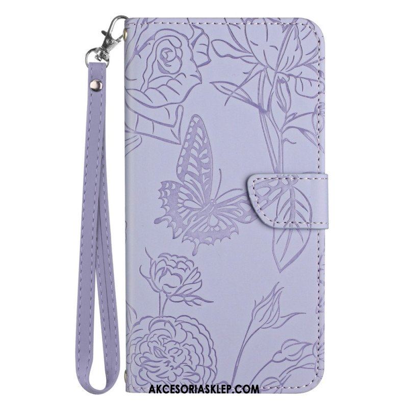 Etui Folio do Motorola Edge 40 Pro Motyl Ze Smyczą