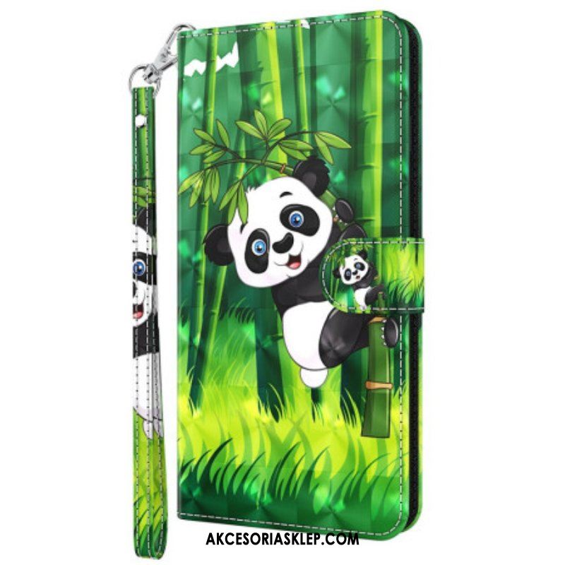 Etui Folio do Oppo A54 5G / A74 5G z Łańcuch Panda I Bambus Z Smyczą
