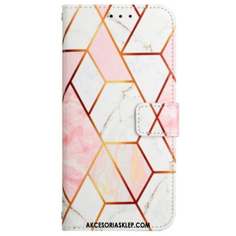 Etui Folio do Oppo A94 5G Marmurowy Geometryczny Z Paskiem