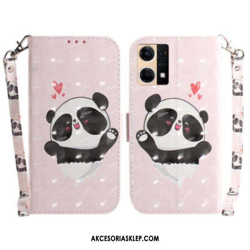 Etui Folio do Oppo Reno 7 z Łańcuch Panda Love Ze Smyczą