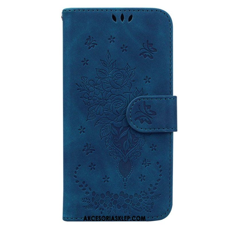 Etui Folio do Oppo Reno 8 z Łańcuch Wiązane Róże I Motyle