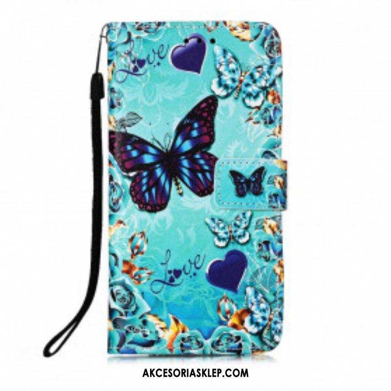 Etui Folio do Poco M3 z Łańcuch Miłość Motyle Strappy