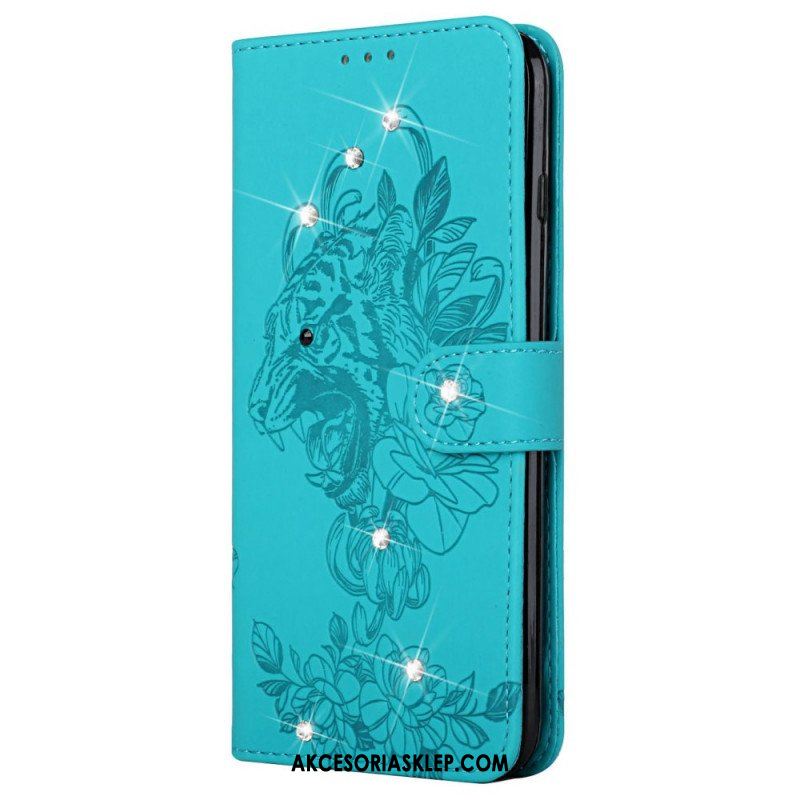 Etui Folio do Samsung Galaxy A13 5G / A04s Barokowy Tygrys I Diamenty