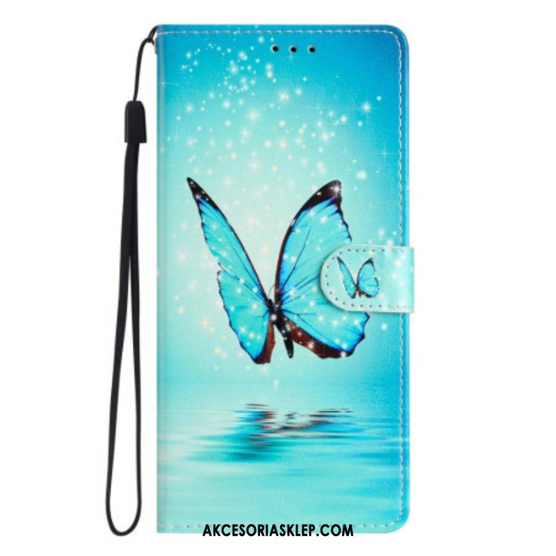 Etui Folio do Samsung Galaxy A53 5G z Łańcuch Niebieskie Motyle Z Paskiem