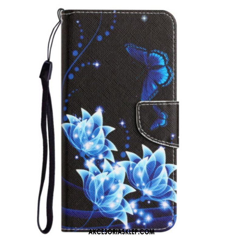 Etui Folio do Samsung Galaxy A54 5G z Łańcuch Motyle W Nocy Strappy