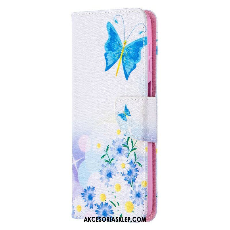 Etui Folio do Samsung Galaxy M12 / A12 Malowane Motyle I Kwiaty