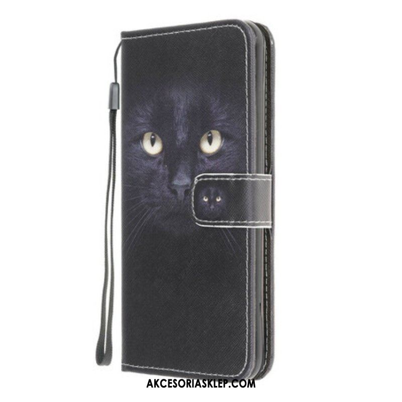 Etui Folio do Samsung Galaxy M12 / A12 z Łańcuch Czarne Kocie Oczy W Paski