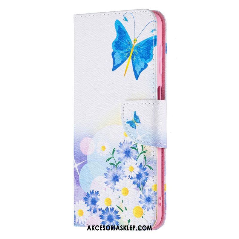 Etui Folio do Samsung Galaxy M32 Malowane Motyle I Kwiaty