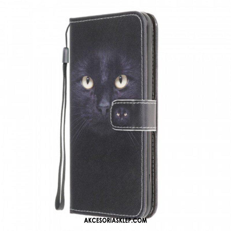 Etui Folio do Samsung Galaxy M32 z Łańcuch Czarne Kocie Oczy W Paski