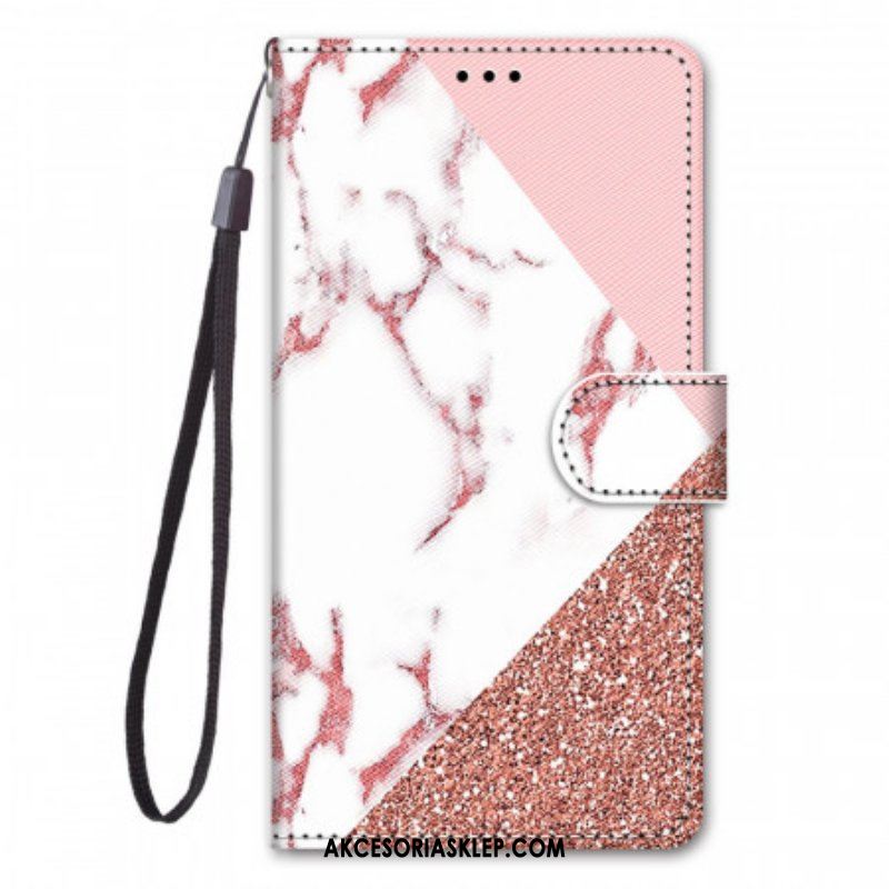 Etui Folio do Samsung Galaxy M53 5G Trójkąt Z Marmuru I Brokatu