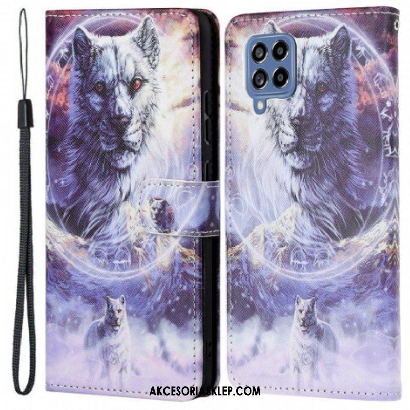 Etui Folio do Samsung Galaxy M53 5G z Łańcuch Smycz Wilk