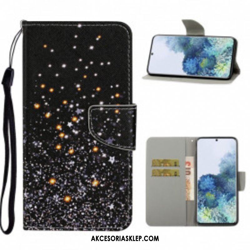 Etui Folio do Samsung Galaxy S21 Ultra 5G Gwiazdy I Cekiny Ze Smyczą