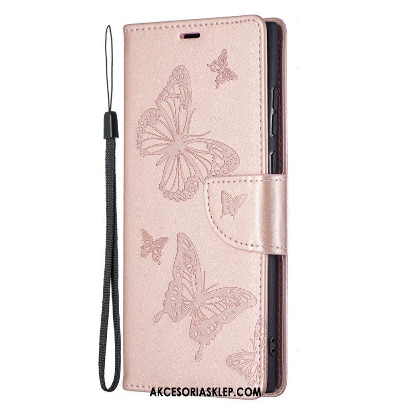 Etui Folio do Samsung Galaxy S22 Ultra 5G Motyle W Locie Z Smyczą