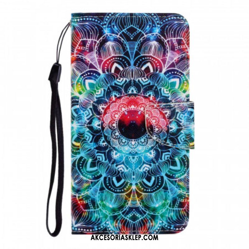 Etui Folio do Samsung Galaxy S22 Ultra 5G z Łańcuch Błyskotliwa Mandala Z Paskami