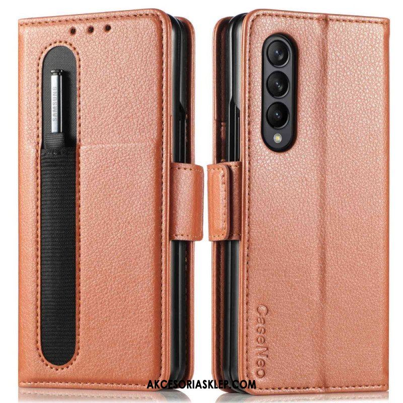 Etui Folio do Samsung Galaxy Z Fold 4 Otwór Na Długopis Liczi Ze Sztucznej Skóry Caseneo