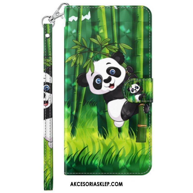Etui Folio do Sony Xperia 5 IV z Łańcuch Bambusowa Panda Ze Smyczą