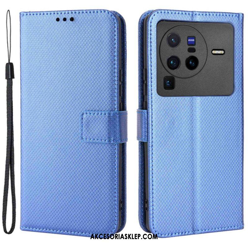 Etui Folio do Vivo X80 Pro z Łańcuch Pasek Z Włókna Węglowego