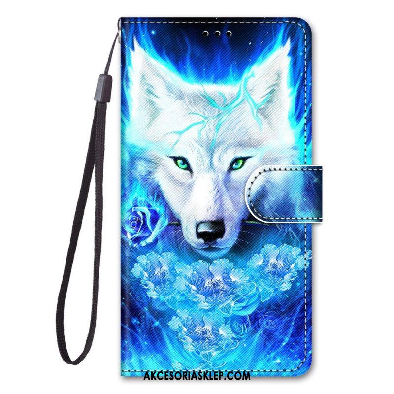 Etui Folio do Xiaomi 12 / 12X z Łańcuch Smycz Wilk