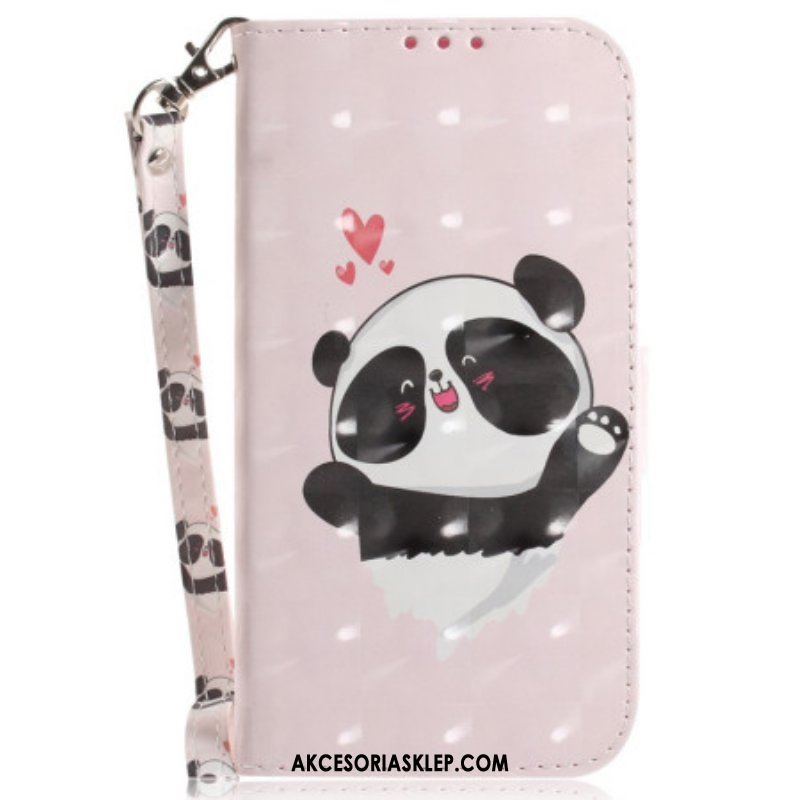 Etui Folio do Xiaomi Redmi Note 12 5G z Łańcuch Panda Love Ze Smyczą