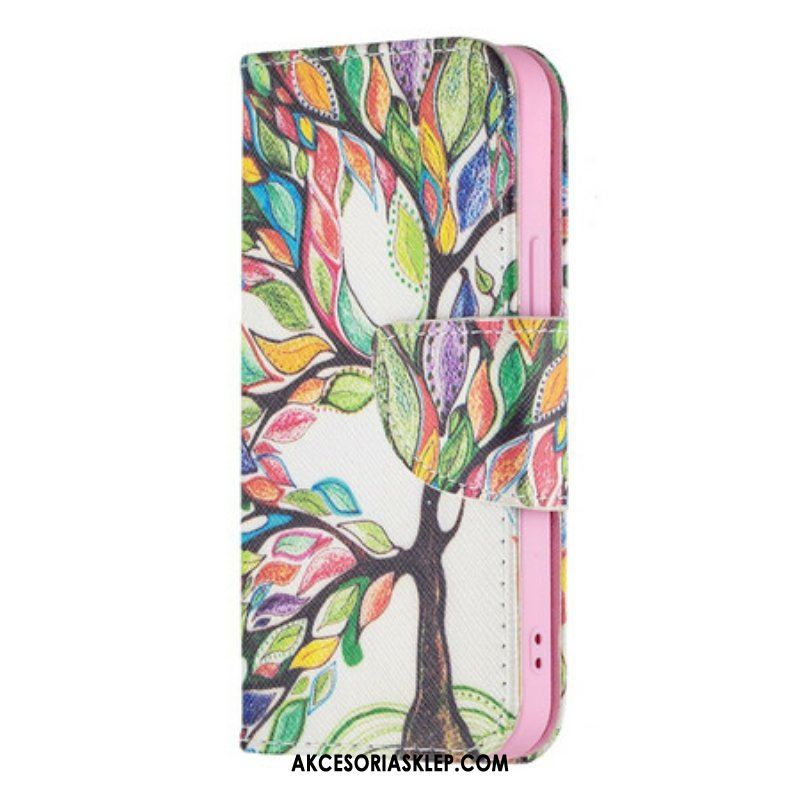 Etui Folio do iPhone 13 Mini Kolorowe Drzewo