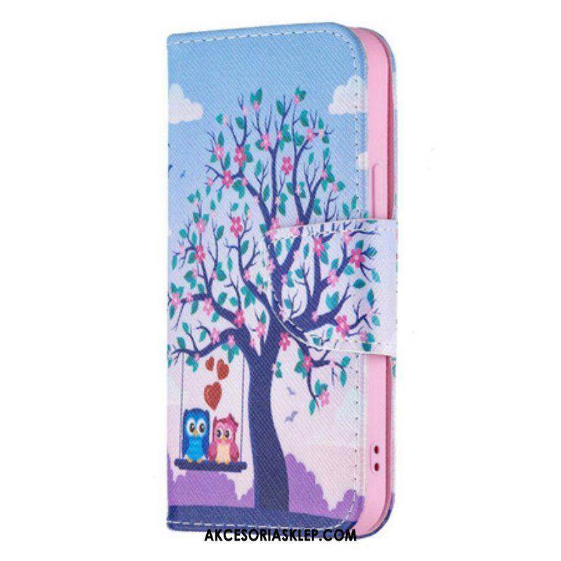 Etui Folio do iPhone 13 Mini Sowy Na Huśtawce