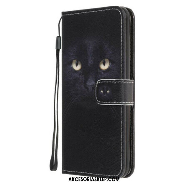 Etui Folio do iPhone 13 Mini z Łańcuch Czarne Kocie Oczy W Paski