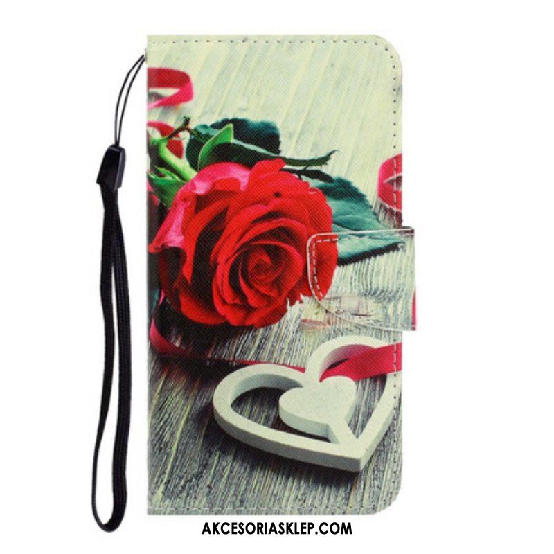 Etui Folio do iPhone 13 Pro z Łańcuch Romantyczna Róża Z Paskiem