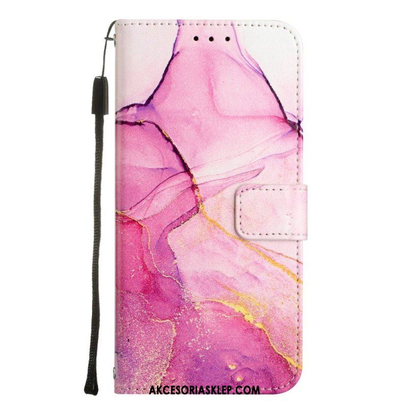 Etui Folio do iPhone 14 Pro Max z Łańcuch Pasek Marmuru