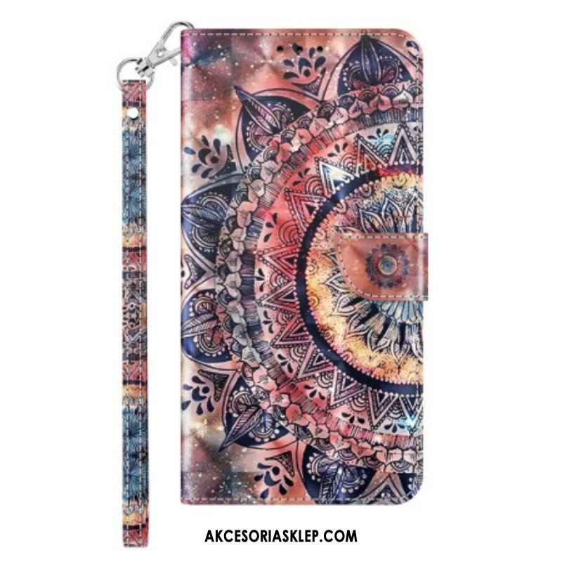 Etui Folio do iPhone 14 z Łańcuch Pro Kolorowa Mandala Z Paskami