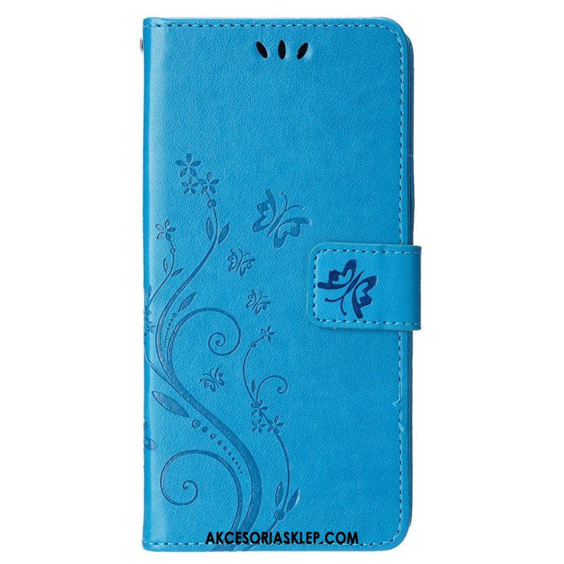 Etui Folio do iPhone 15 Kwiaty Ze Smyczą