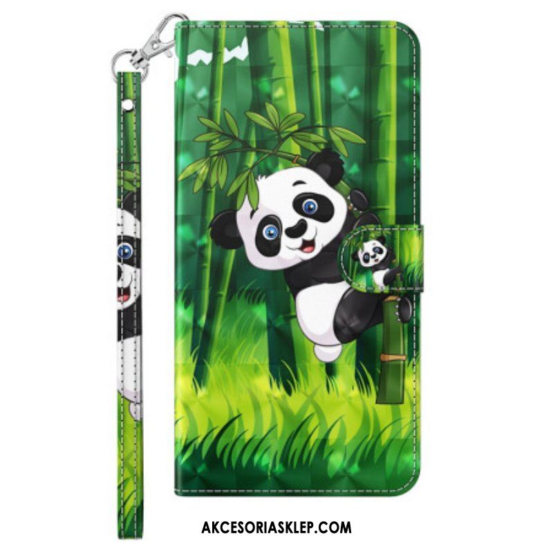 Etui Folio do iPhone 15 Plus z Łańcuch Panda Bambusowa 3d Z Paskiem
