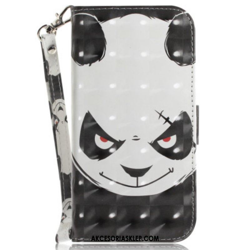 Etui Folio do iPhone 15 Plus z Łańcuch Wściekła Panda Z Paskiem