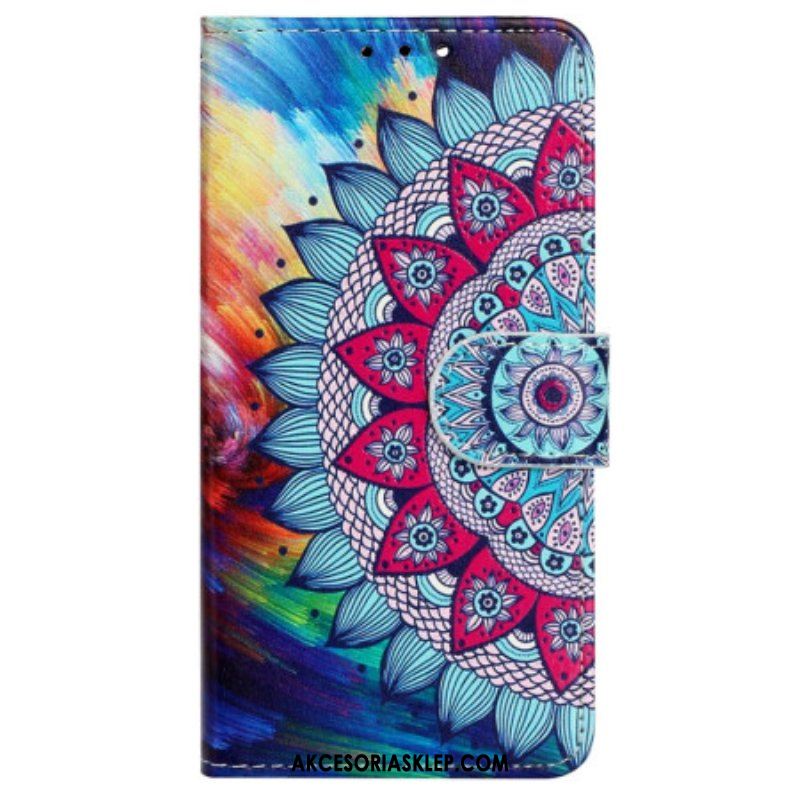 Etui Folio do iPhone 15 z Łańcuch Błyszcząca Mandala Z Paskiem