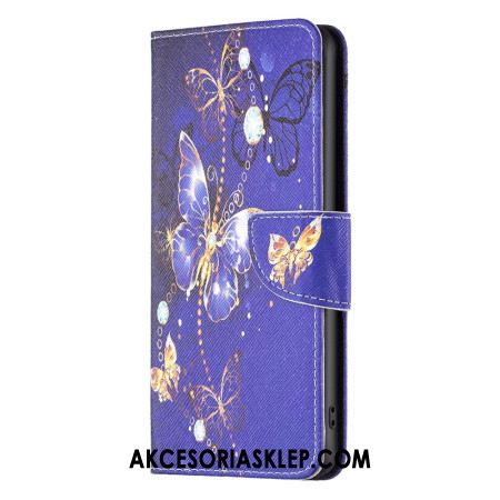 Etui Folio iPhone 16 Motyle Na Fioletowym Tle