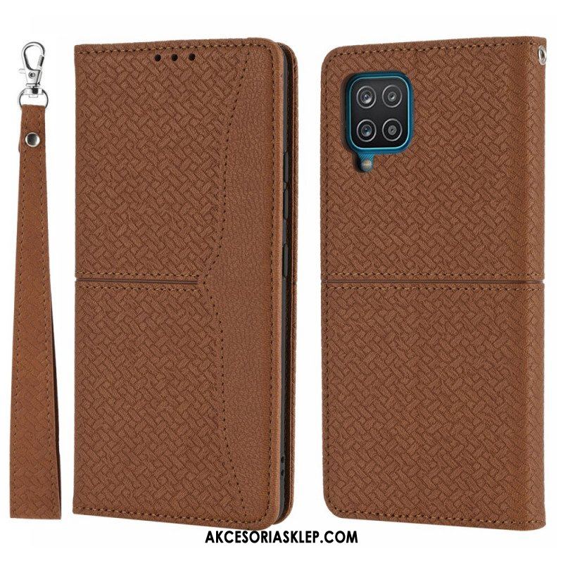 Etui Na Telefon do Samsung Galaxy M12 / A12 z Łańcuch Etui Folio Styl Tkanej Skóry Z Paskami