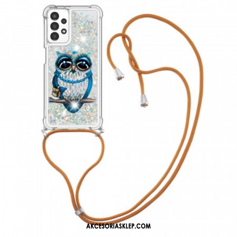 Etui do Samsung Galaxy A13 ze Sznurkiem Cekinowy Sznurek Miss Owl