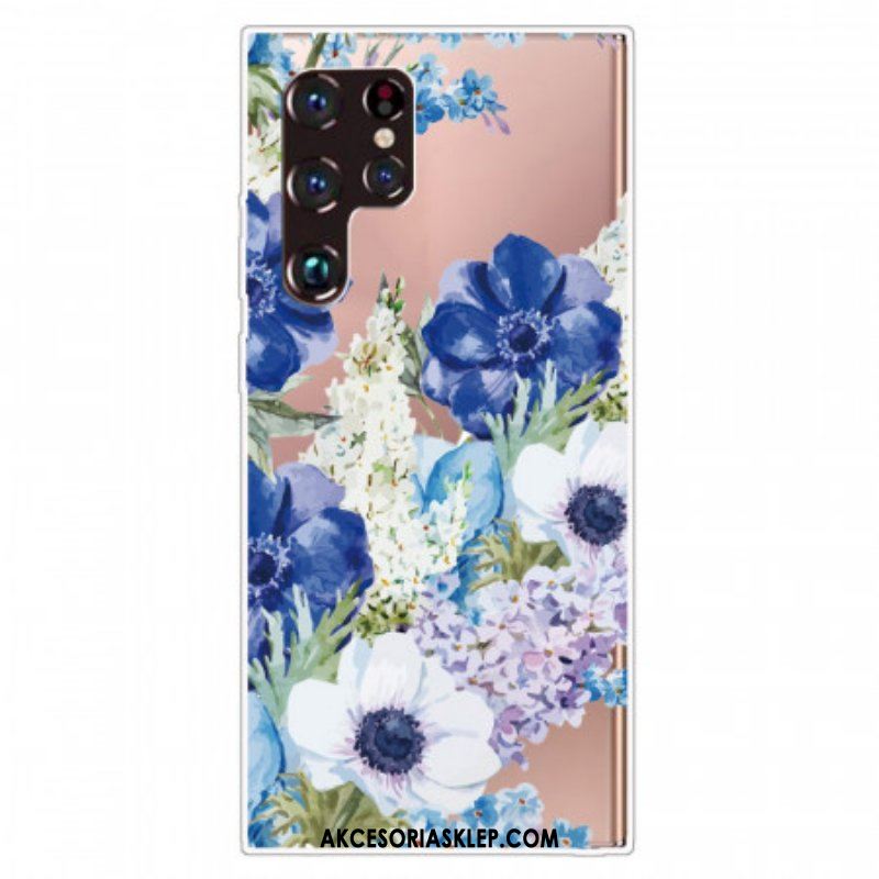 Etui do Samsung Galaxy S22 Ultra 5G Akwarela Niebieskie Kwiaty
