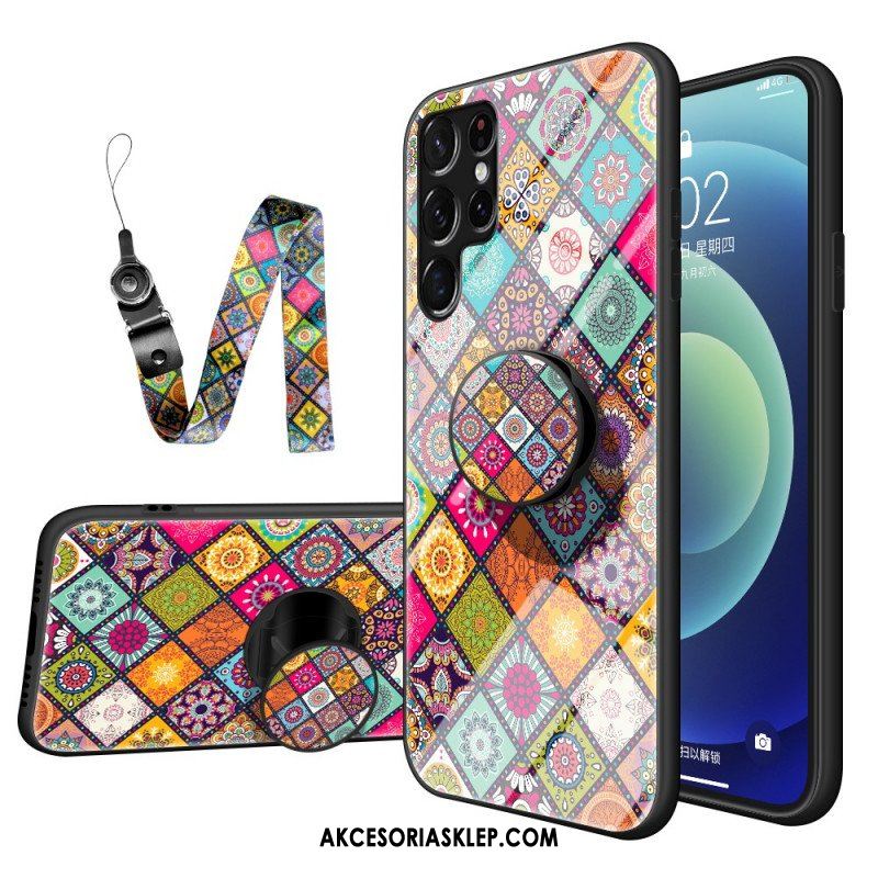 Etui do Samsung Galaxy S22 Ultra 5G Patchworkowy Uchwyt Magnetyczny