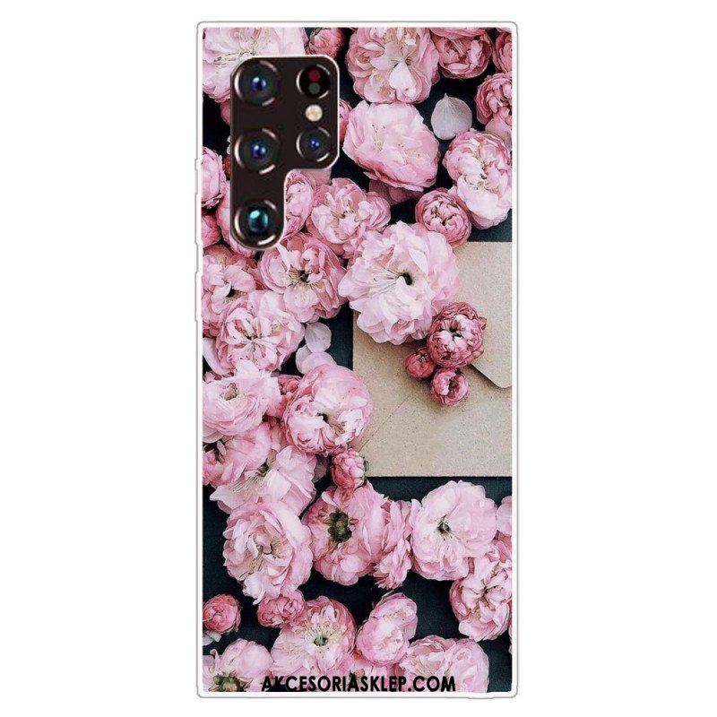 Etui do Samsung Galaxy S22 Ultra 5G Różowe Kwiaty