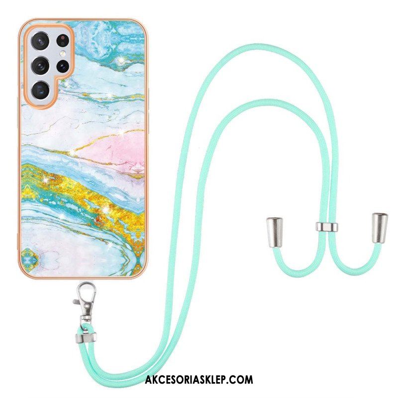 Etui do Samsung Galaxy S23 Ultra 5G ze Sznurkiem Sznurek W Stylu Marmuru