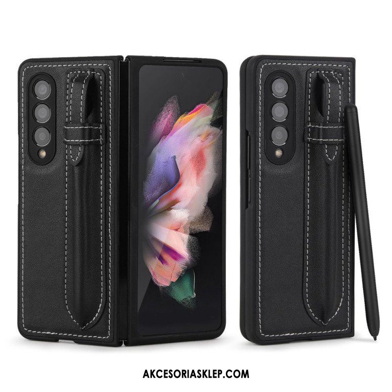 Etui do Samsung Galaxy Z Fold 3 5G Obsadka Do Pióra Z Prawdziwej Skóry