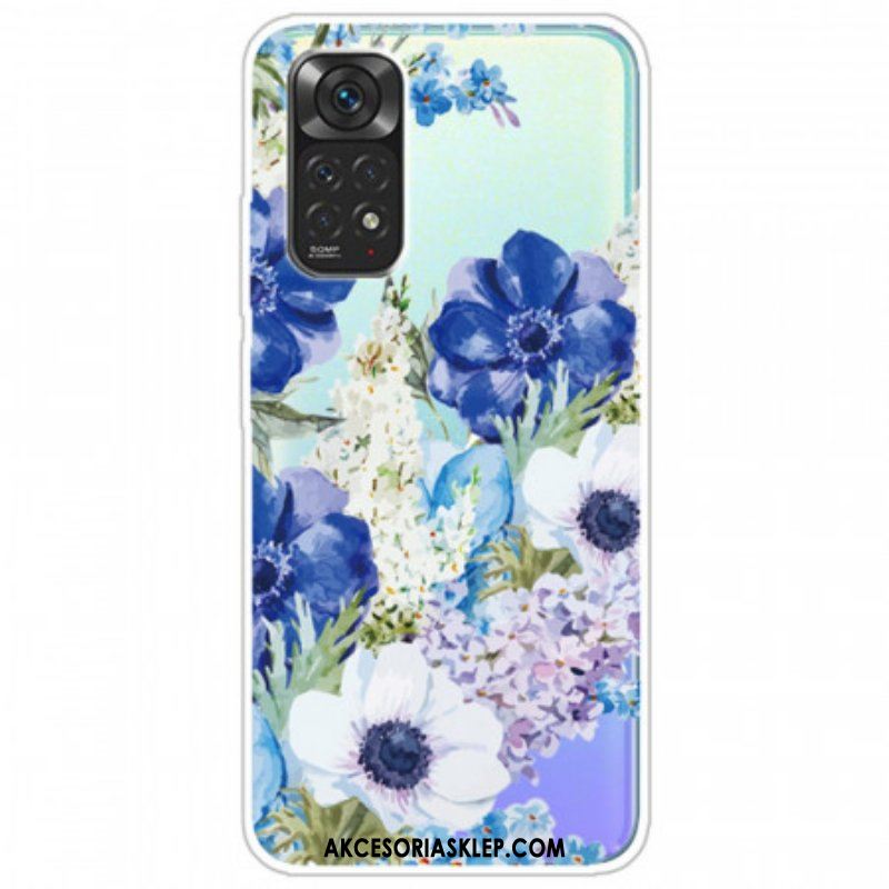 Etui do Xiaomi Redmi Note 11 / 11S Bezszwowe Akwarela Niebieskie Kwiaty