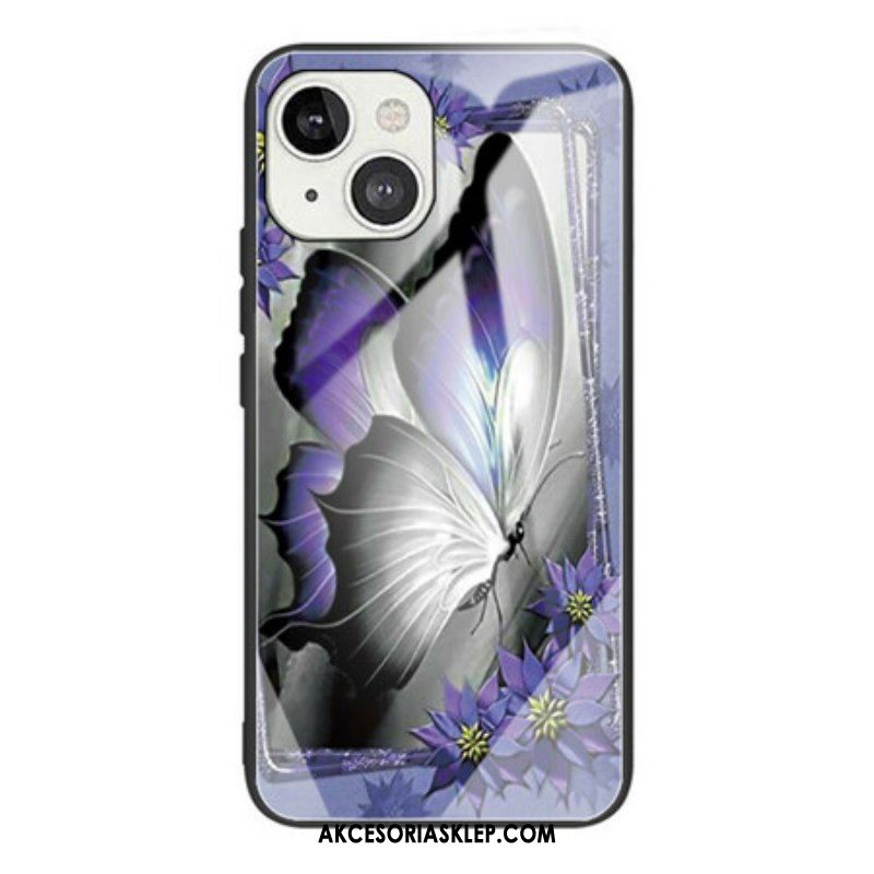 Etui do iPhone 13 Mini Fioletowe Szkło Hartowane W Kształcie Motyla