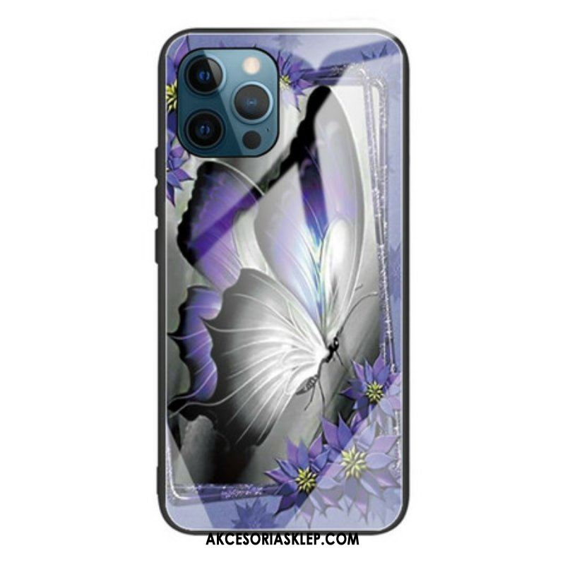 Etui do iPhone 13 Pro Fioletowe Szkło Hartowane W Kształcie Motyla