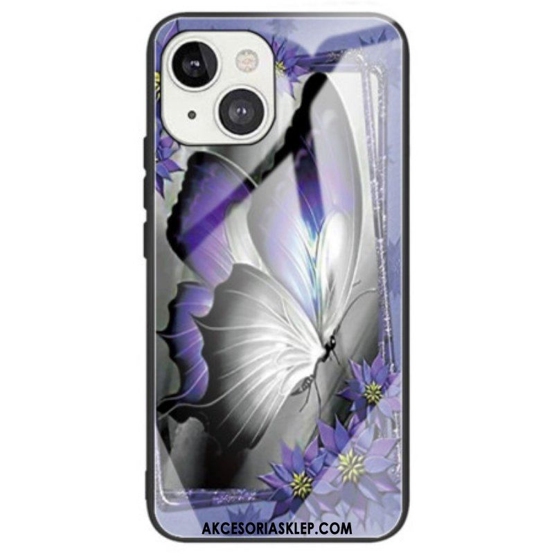 Etui do iPhone 14 Fioletowe Szkło Hartowane W Kształcie Motyla