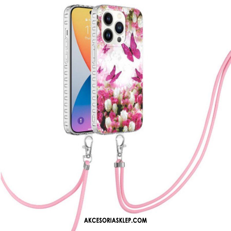 Etui do iPhone 14 Pro ze Sznurkiem Motyle W Stylu Sznurka