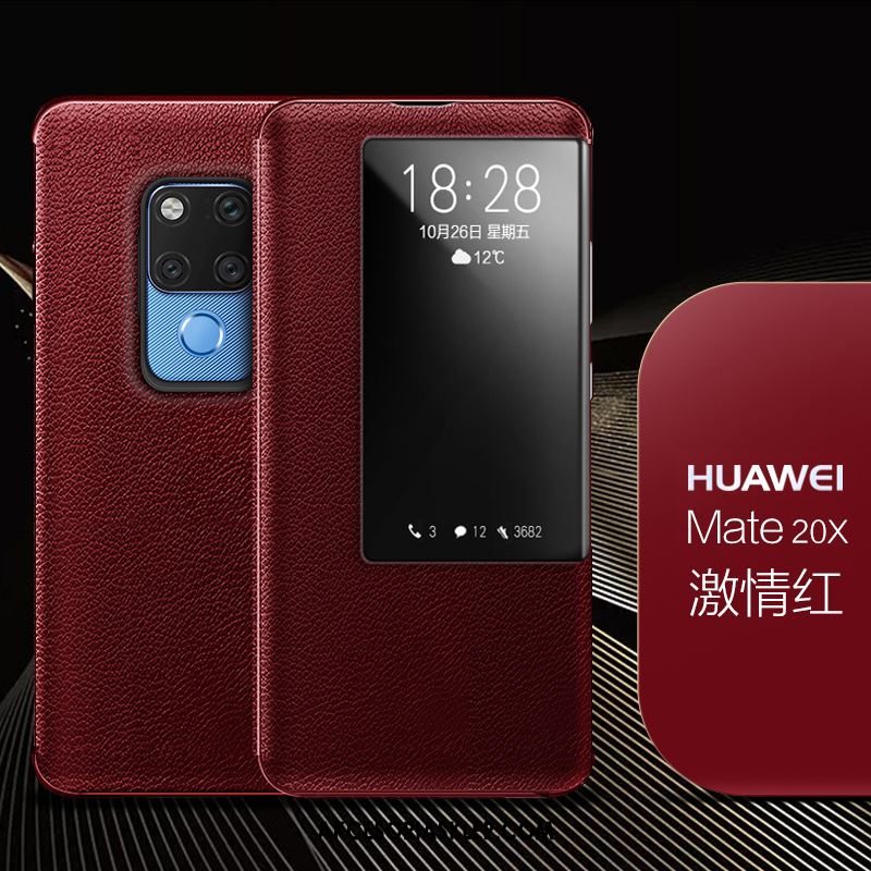 Futerał Huawei Mate 20 X Skórzany Futerał Telefon Komórkowy Czerwony Biznes Ochraniacz Obudowa Tanie