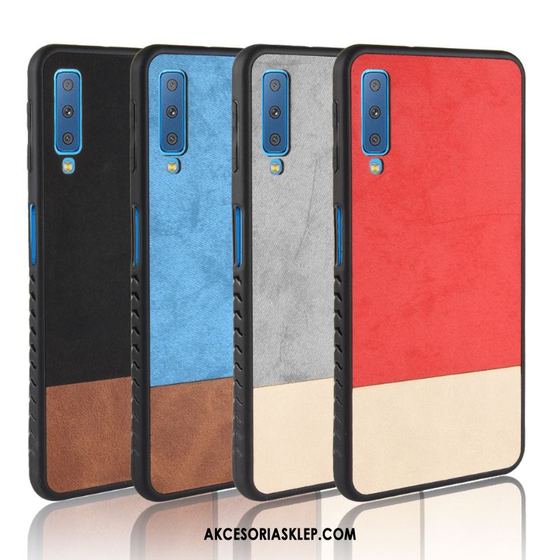 Futerał Samsung Galaxy A7 2018 Czerwony Nubuku Gwiazda Wzór Denim Obudowa Dyskont